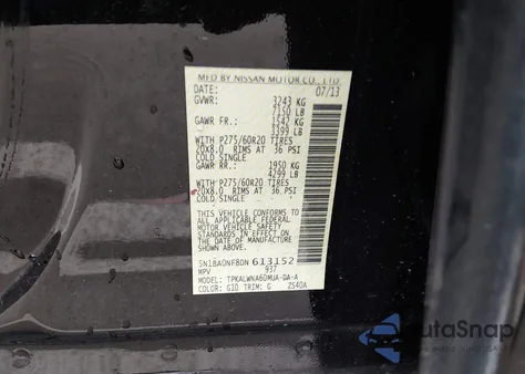 2013 Nissan Armada Platinum z USA, uszkodzony, nr VIN 5N1BA0NF8DN613152